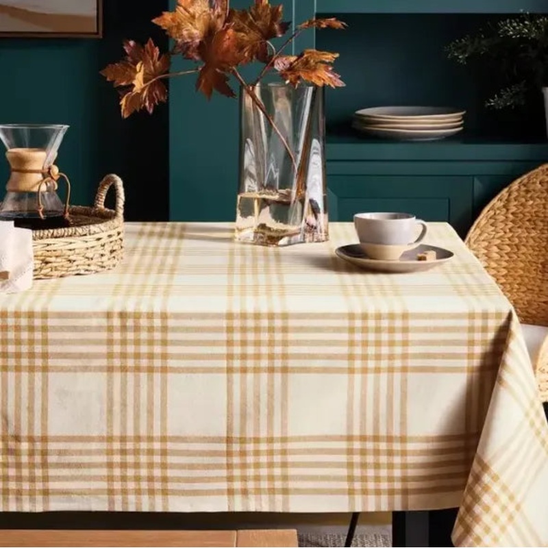 84″x60′ Plaid Tablecloth Gold
