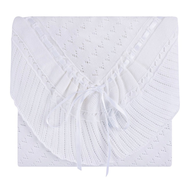 Pointelle Knit Ruffle Blanket – White