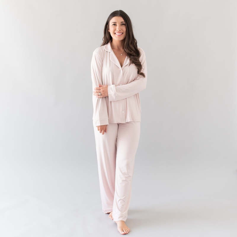 Women’s Long Sleeve Pajama Set in Blush with Cloud Trim