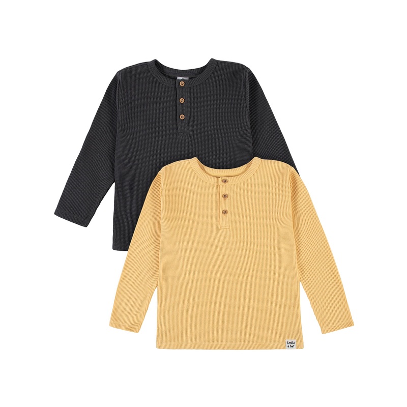 2-Pack Toddler Boys Asphalt & Light Yellow Long Sleeve Henley Shirts, 5T