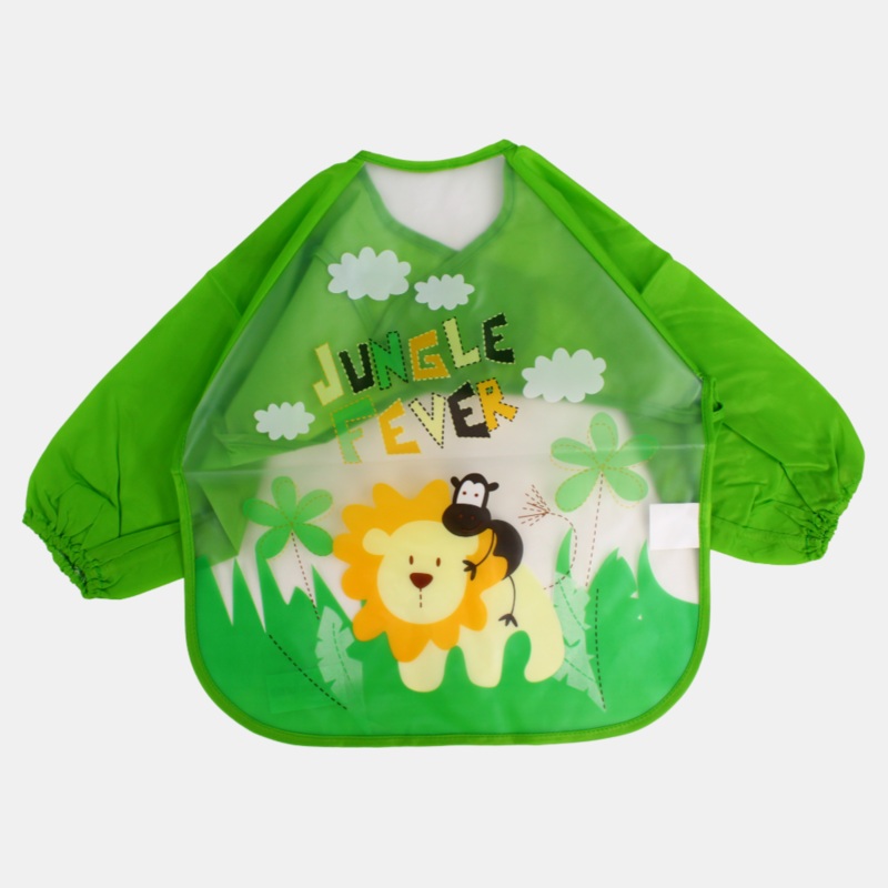 Baby Long-Sleeved Bib  Green with Lion Design