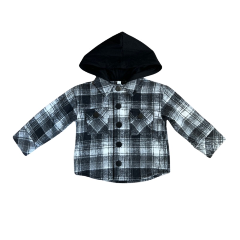 Baby Sprouts Hooded Shacket | Black Plaid