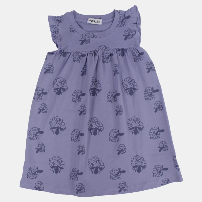 Girls Cotton Sleeveless Nightgown  Purple with Sheep Design