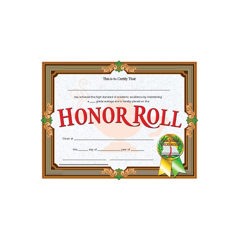 Honor Roll Certificate, 8.5″ x 11″ – Pack of 30