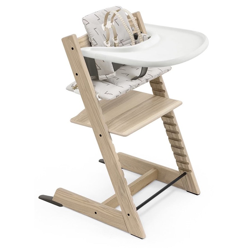 Tripp Trapp High Chair and Cushion with Stokke Tray – 50th Anniversary Ash Natural / Grey