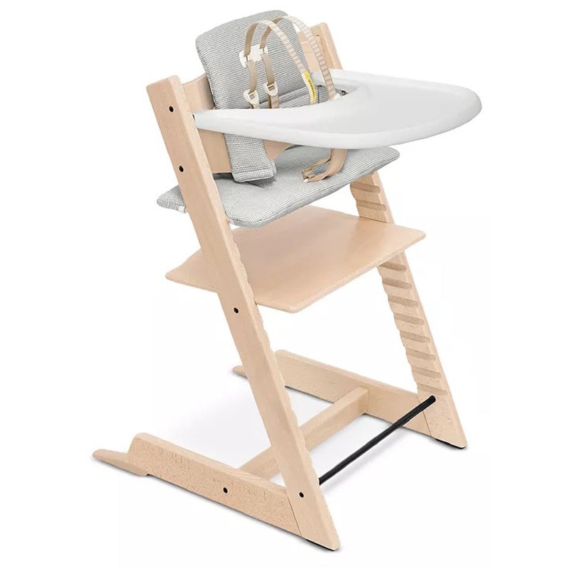 Tripp Trapp High Chair and Cushion with Stokke Tray — Natural / Nordic Grey
