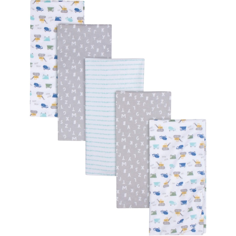 5-Pack Baby Boys Construction Trucks Flannel Receiving Blankets