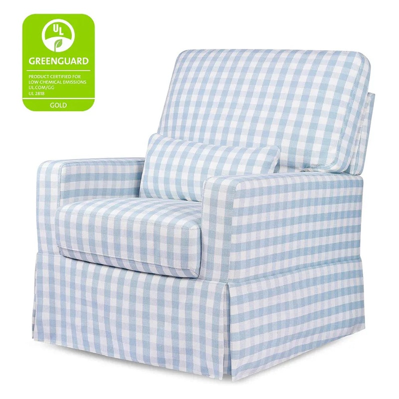 Crawford Pillowback Comfort Swivel Glider – Blue Gingham