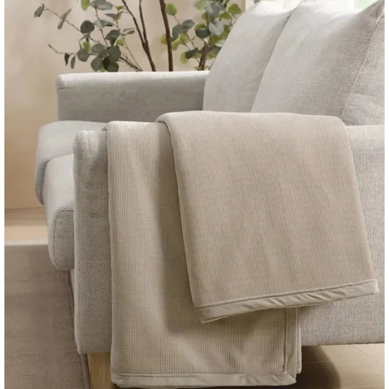 Jennifer Adams Luxe Chenille Corduroy Throw Blanket – 60″ x 70″ (Grey/Beige)
