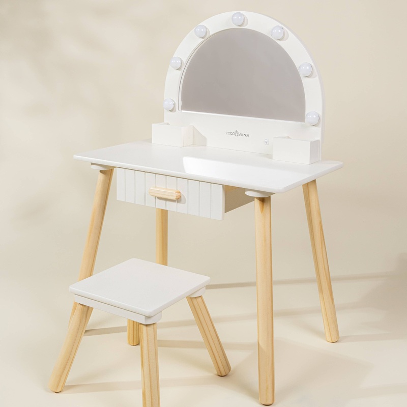 Coco Village Wooden Play Vanity with Lighted Mirror & stool