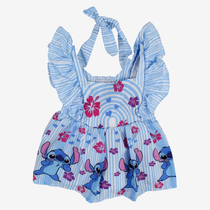 Baby Girls Cotton Dress  Baby Blue with Stitch Print