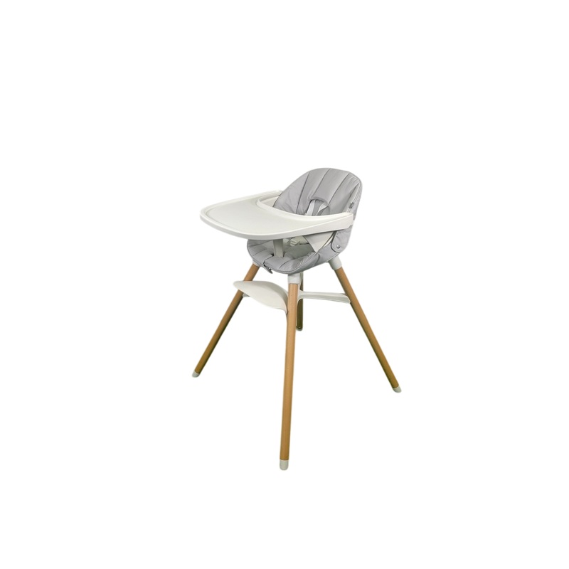 Lalo High Chair with Infant Kit, Coconut, Grey Multi, Natural Wood