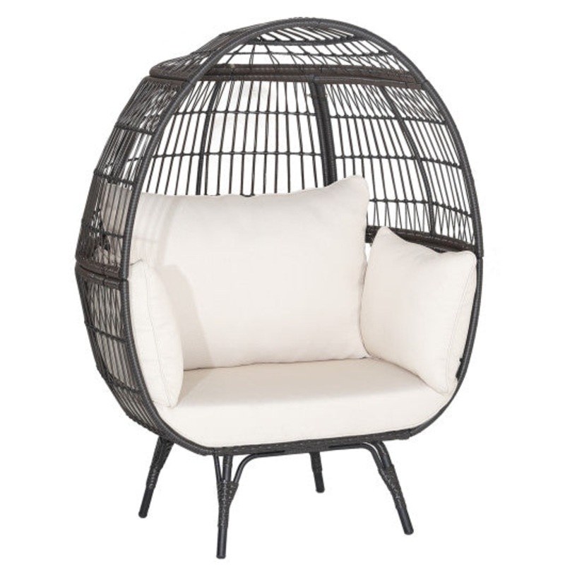 Oversized Patio Rattan Egg Lounge Chair With 4 Cushions-Brown