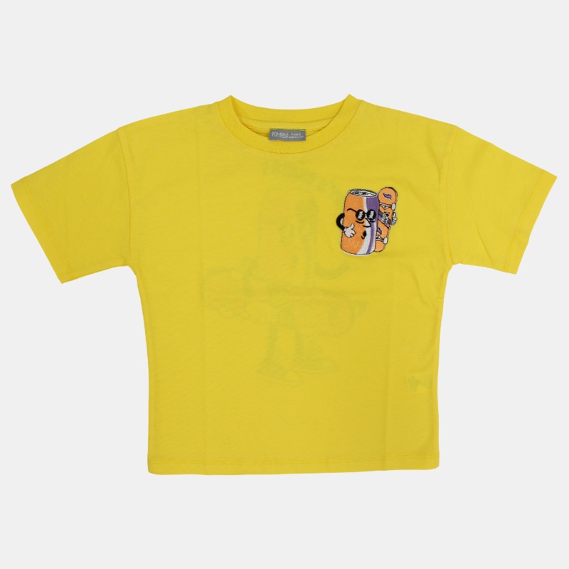 Boys Cotton T-Shirt  Yellow with Skating Can Design