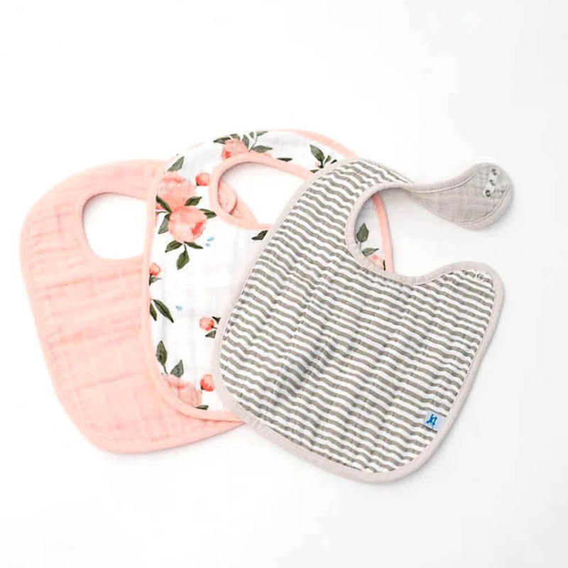 Cotton Muslin Classic Bib 3-Pack Set Watercolor Roses