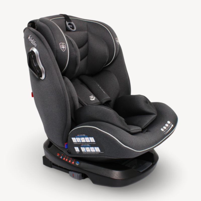 Kidilo 360 Rotation Isofix Car Seat Dark Grey  All-in-One Solution for Kids from Birth to 12 Years