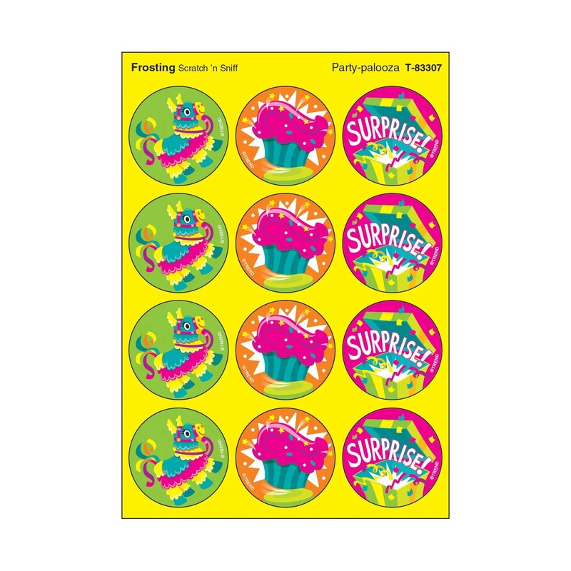 Party-palooza, Frosting scent Scratch ‘n Sniff Stinky Stickers  Large Round
