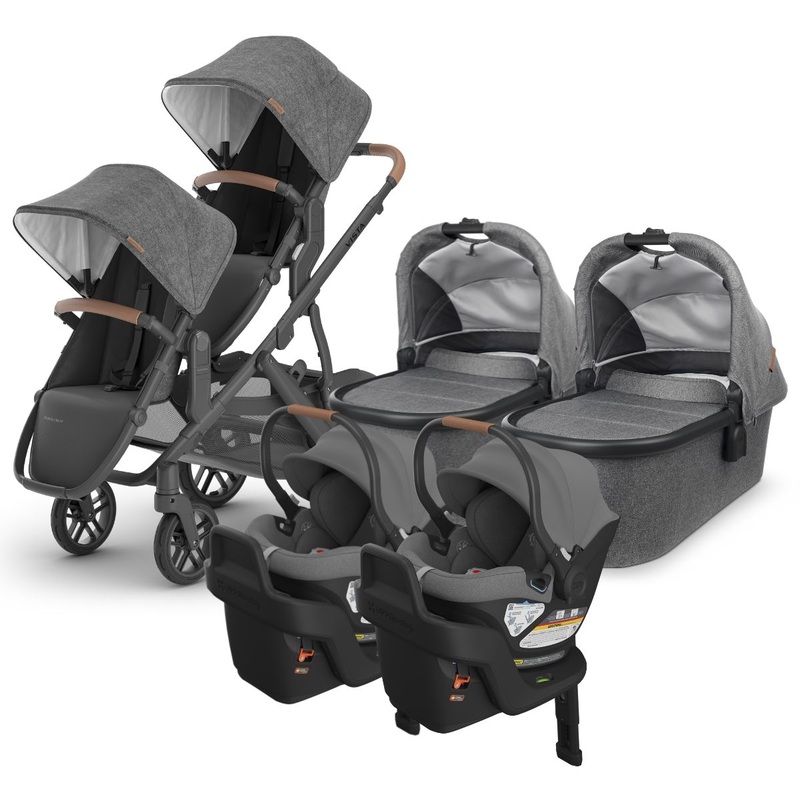 UPPAbaby VISTA V2 Twin Double Stroller + Aria Travel System Bundle with Rumble Seat V2+ – Greyson
