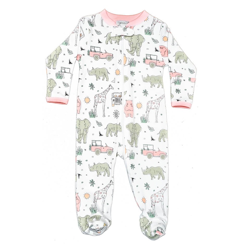 Zipper Footie Pink Safari