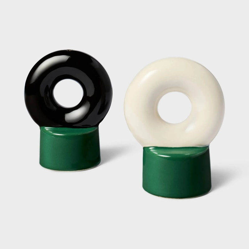 2pc Stoneware Salt and Pepper Shaker Set – Black/Cream/Green