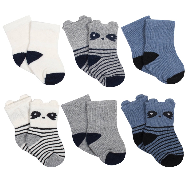 6-Pack Baby Boys Raccoon Jersey Crew Wiggle-Proof Socks