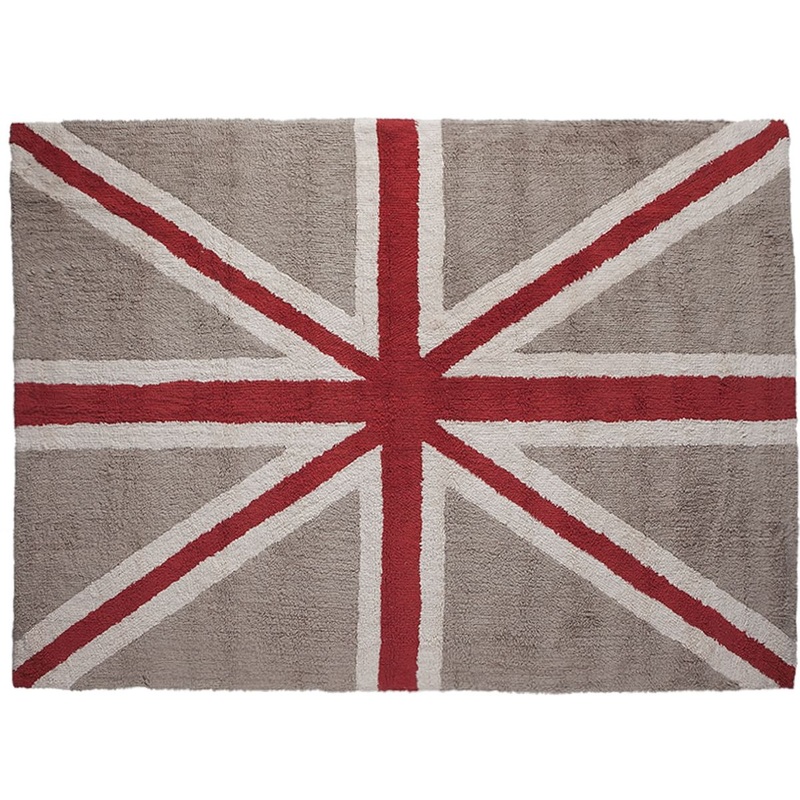 Lorena Canals Flag Rug, UK – Linen/Red (4′ 8″ x 6′ 7″)