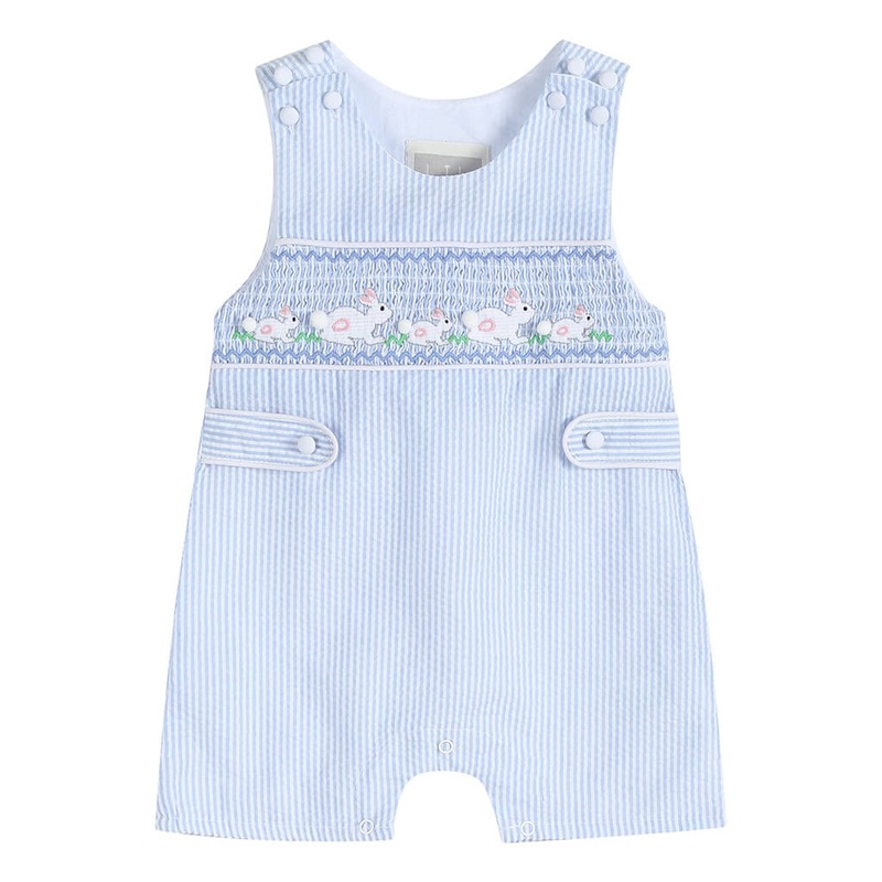 Seersucker Bunnies Smocked Shortall