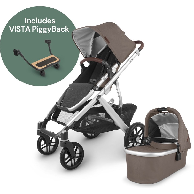 UPPAbaby VISTA V2 Single-to-Double Stroller + PiggyBack Ride-Along Bundle – Theo