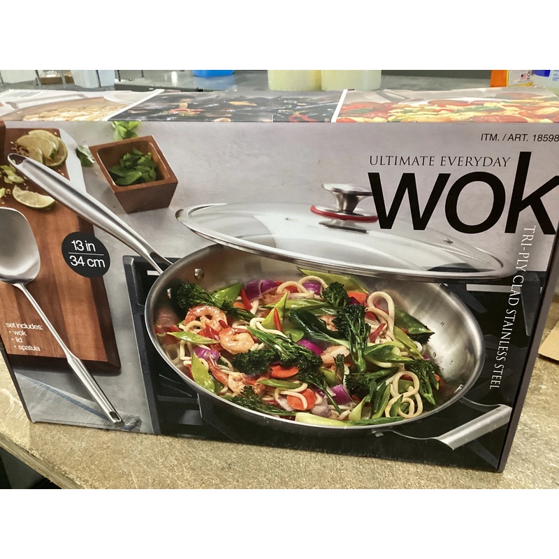 13″ Ultimate Stainless Steel Tri-Ply Wok With Lid & Spatula