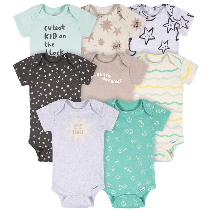 8-Pack Baby Neutral Awesome Stars Short Sleeve Onesies Bodysuits