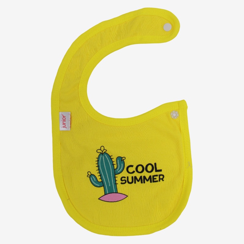 Baby Cotton Bib  Yellow with “Cool Summer” Design