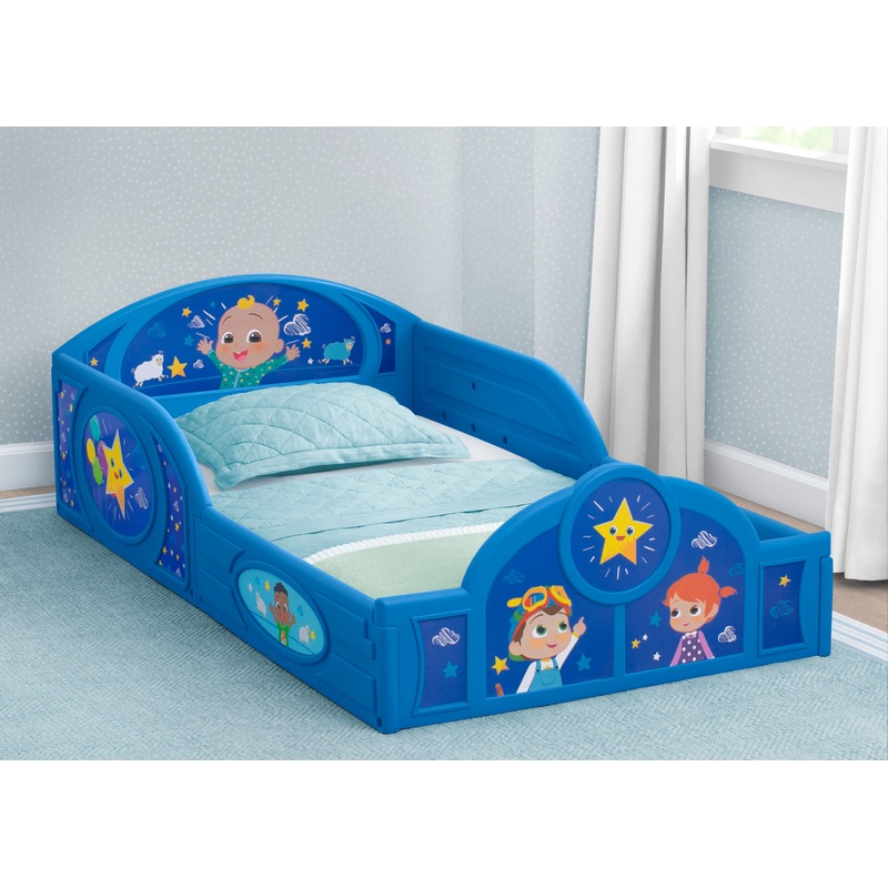 CoComelon Sleep and Play Toddler Bed with Built-In Guardrails