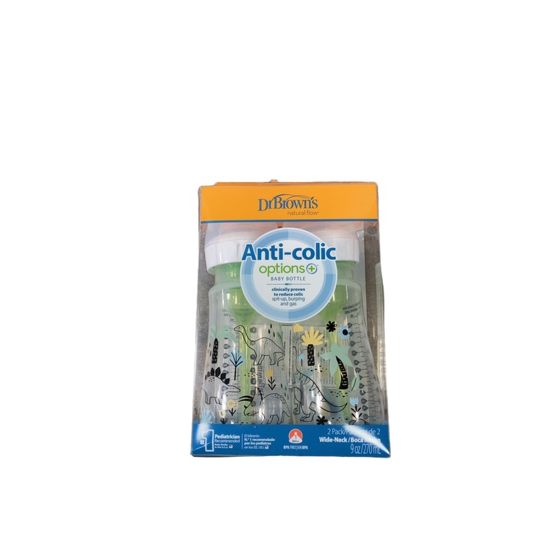 Dr. Brown’s Options+ Anti Colic Wide Neck Bottles 2-Pack, 9 oz/270 ml, Dinosaur