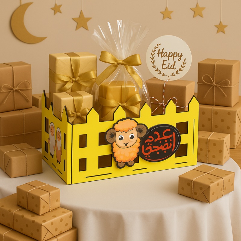Eid Wooden Gift Box  Yellow “Eid Farha” Design