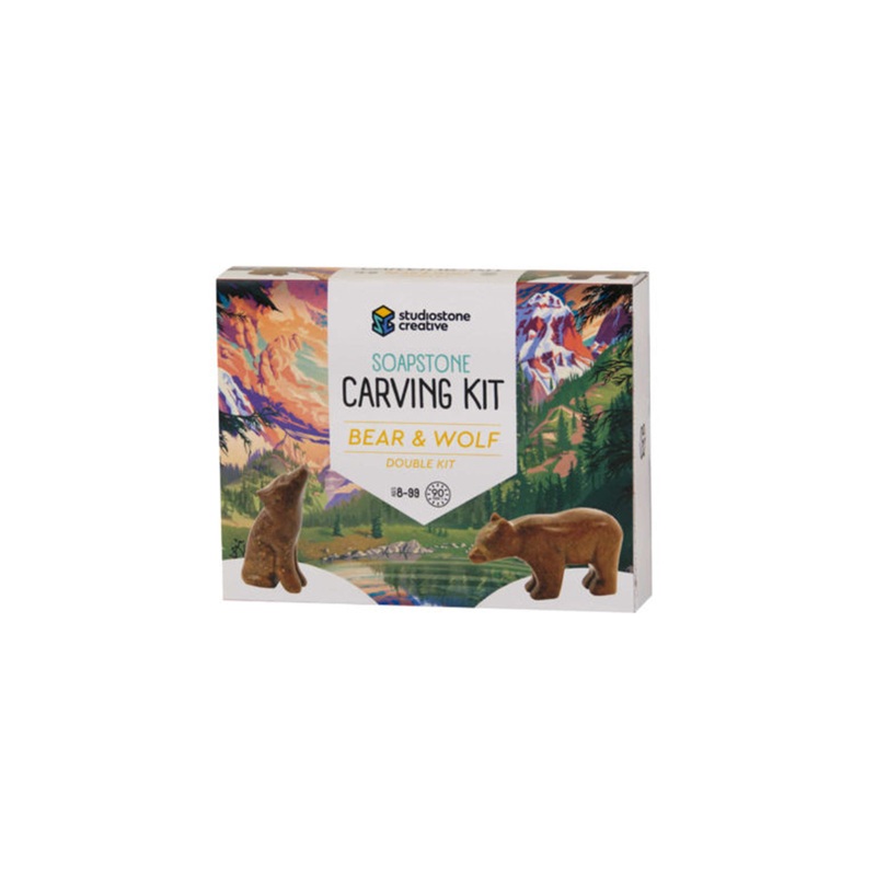 Studiostone Creative Soapstone Carving Kit: Bear & Wolf Double Kit