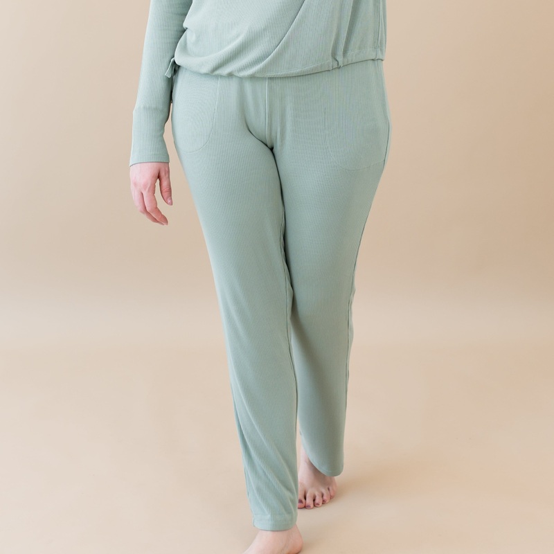Women’s Ribbed High Waisted Wide Leg Pant in Thyme