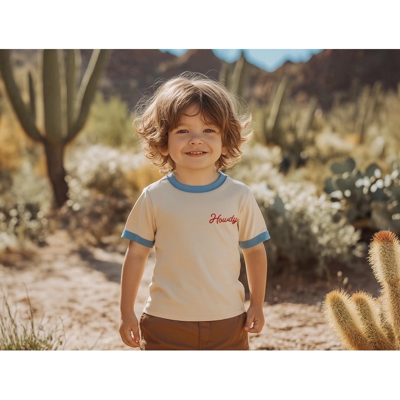 Howdy Vintage Ringer Tee – Beige