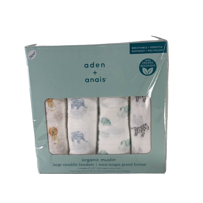 Aden + Anais Swaddle Organic Cotton Muslin 4 Pack  Animal Kingdom 47″ x 47″