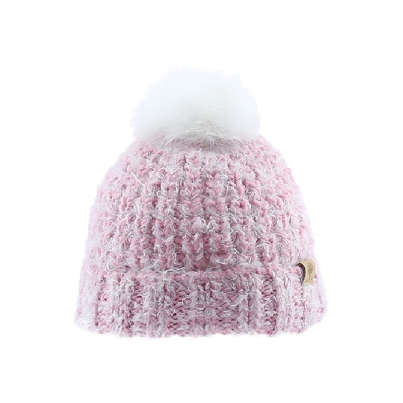 Beanie With White Pom – Blush