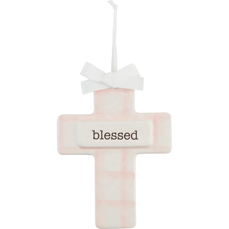 Mud Pie Pink Ceramic Keepsake Cross
