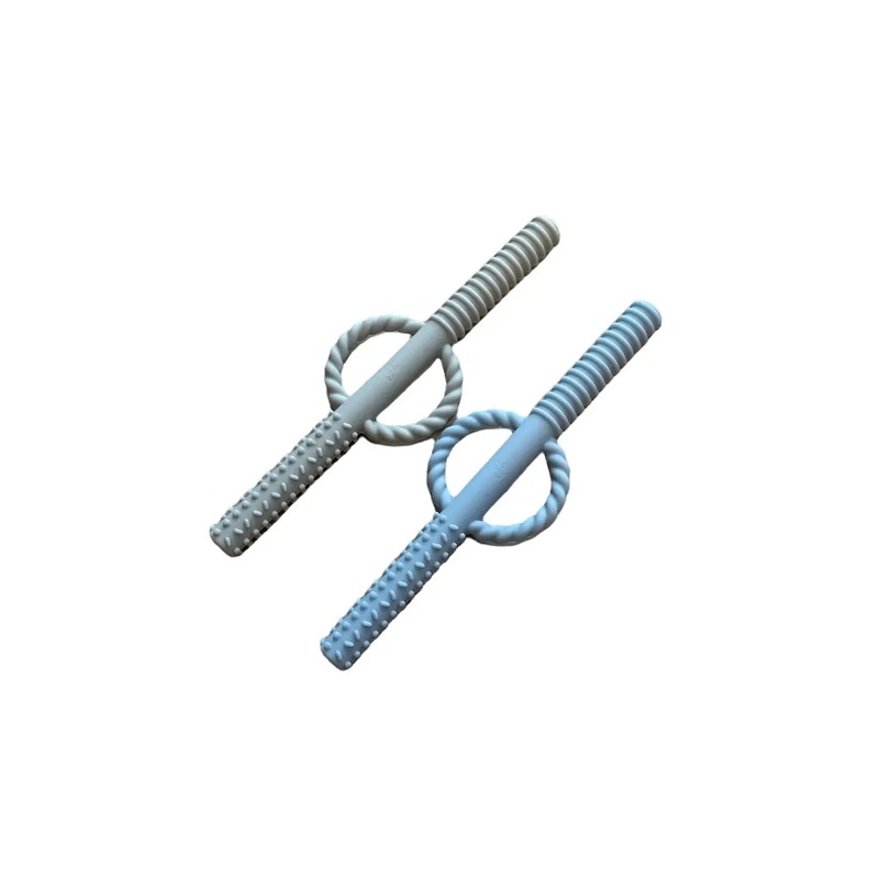 Teething Tube Teether Set – Baby Blue + Taupe