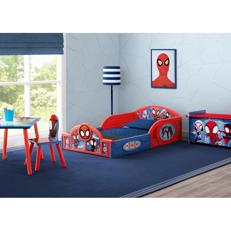 Marvel Spidey and His Amazing Friends 4-Piece Toddler Room-in-a-Box Set  Includes Sleep and Play Toddler Bed, Table, 1 Chair and Toy Box