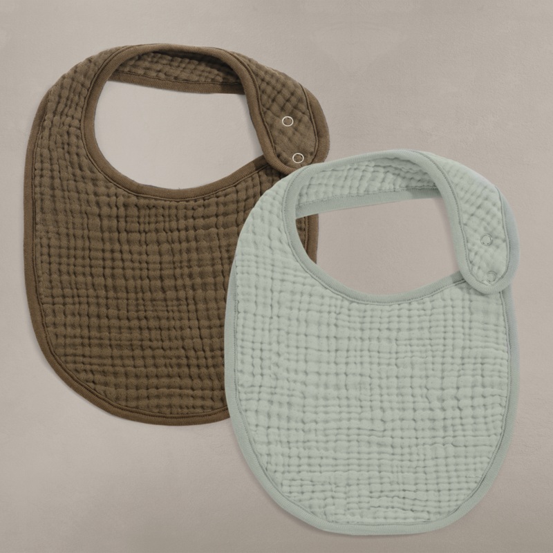 Oilo Bark Brown & Sea Moss Sage Green Premium Muslin Bib 2-Pack