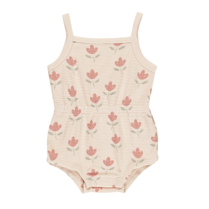 Quincy Mae – Organic Waffle Cinch Romper – Tulips
