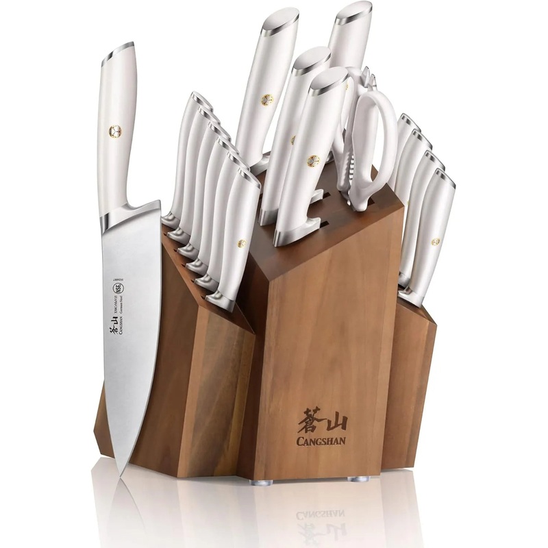 L1 Series 17-Piece German Steel Forged Knife Block Set – White