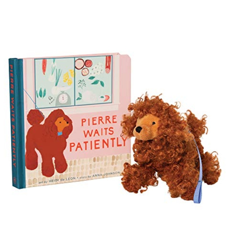 Pierre Waits Patiently Baby and Toddler Board Book + Poodle Stuffed Animal Dog Gift Set