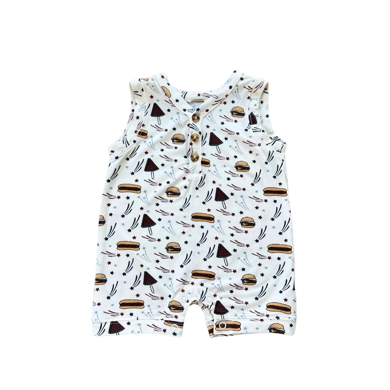 Babysprouts Boy’s Sleeveless Romper | Burgers n’ Dogs