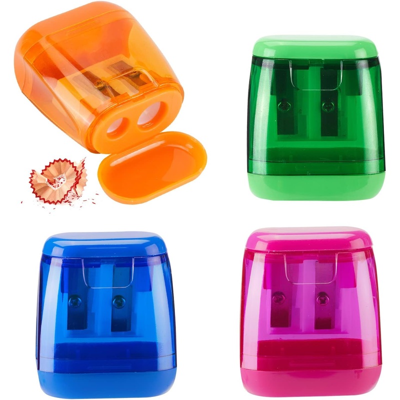 Colored Pencil Sharpeners Manual, Hand Held Small Compact Pencil Sharpener for  Kids with Lid Dual Hole, (8-11mm) No.2/Makeup Pencils Classroom Adults Artist  Students School Home Office -4PCS