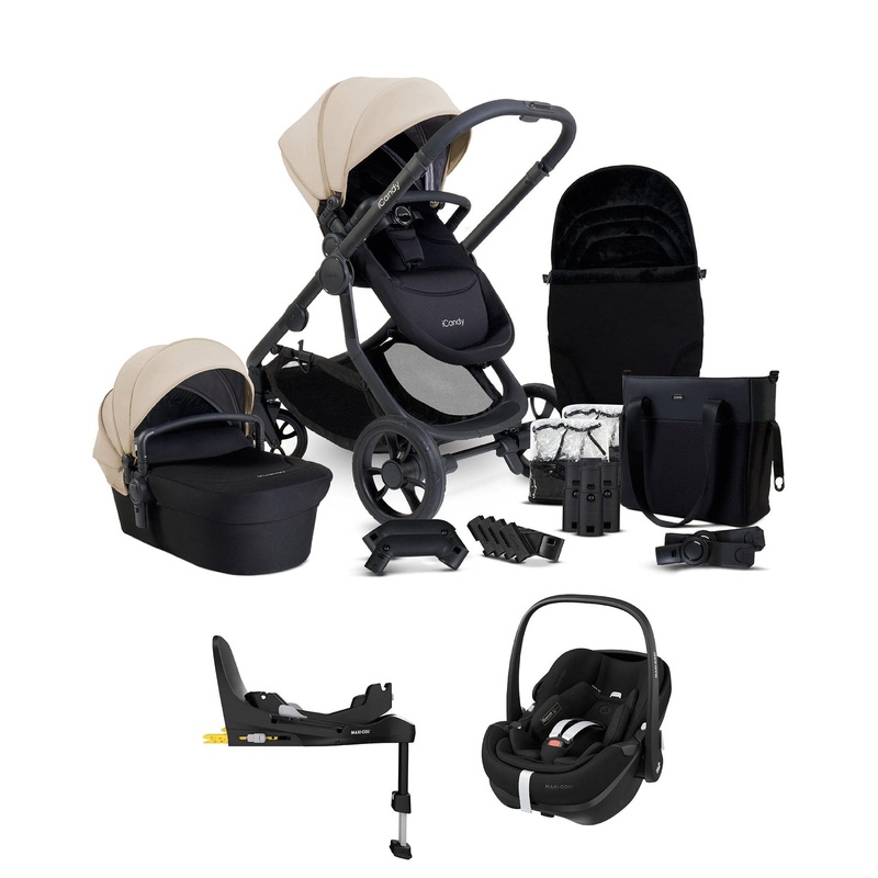 iCandy Orange 4 Pushchair Bundle with Maxi-Cosi Pebble 360 Pro Car Seat & Base – Latte