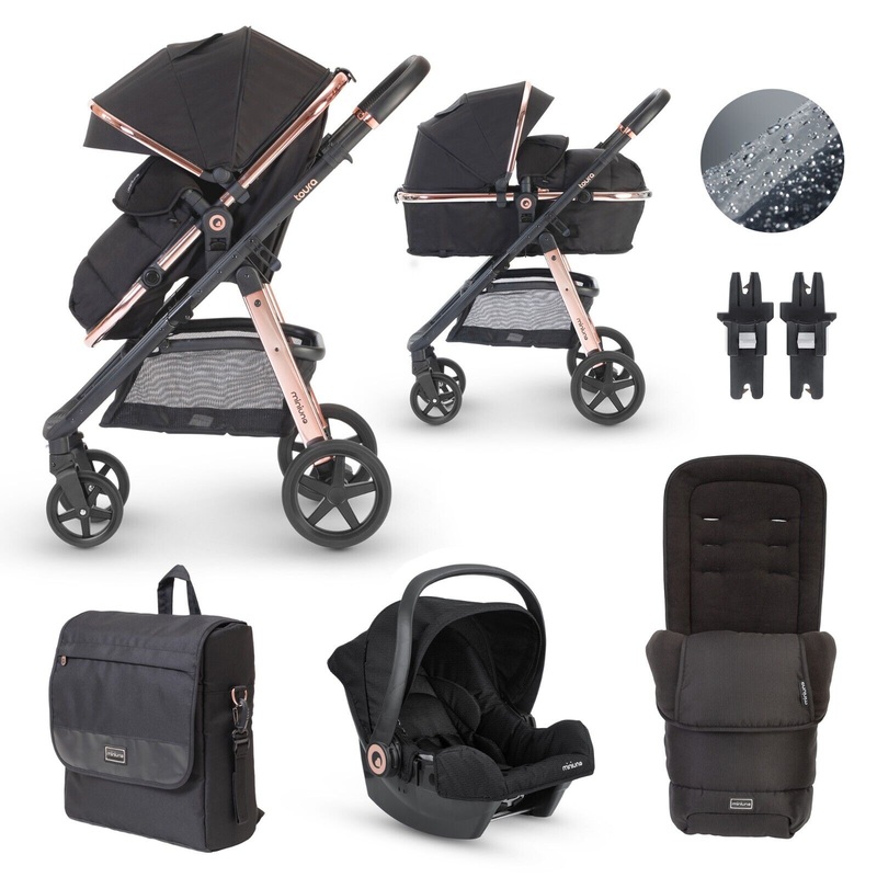 Miniuno Toura Travel System – Rose Gold & Black Herringbone
